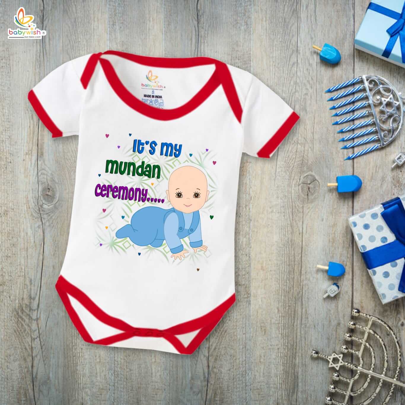 Newborn Mundan Ceremony Clothes, Unisex Bodysuit Romper Onesies, Infant Half Sleeve Outfit, Soft Comfortable Baby Clothes, “It’s My Mundan Ceremony” Special Occasion Wear