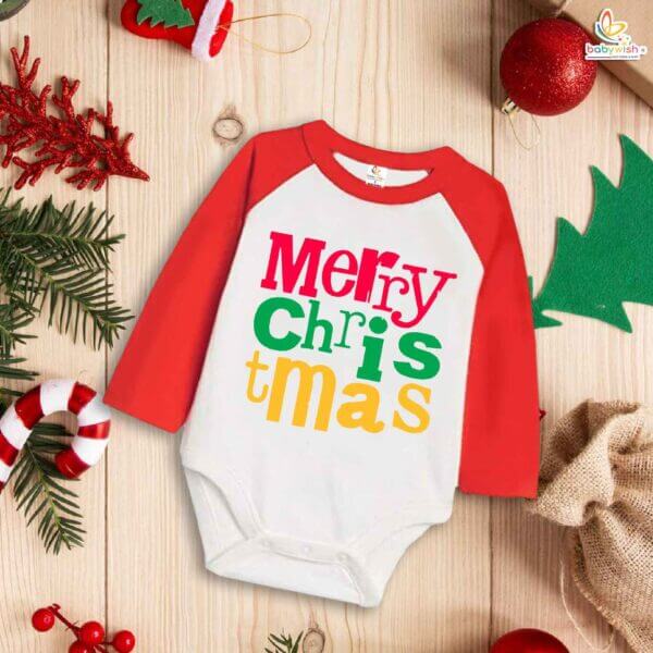 Babywish Christmas Romper Clothes My First Merry Bodysuit Romper Merry Christmas Print - Image 2