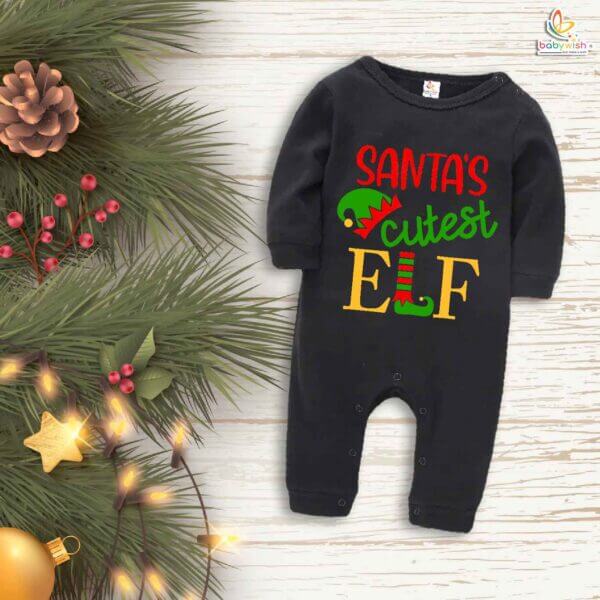 Babywish Christmas Full Body Romper Clothes My First Merry Bodysuit Santa's cutest ELF Print - Image 2