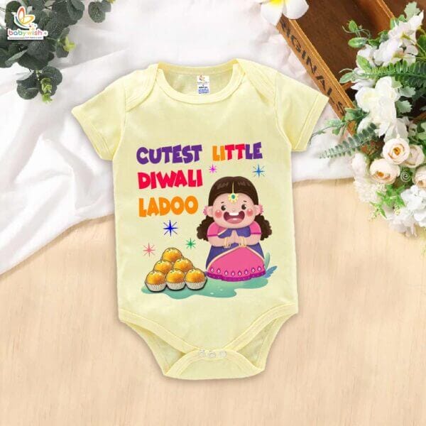 Babywish Baby Diwali Romper Bodysuit My First Diwali Cutest Diwali Sweets Ladoo - Image 2