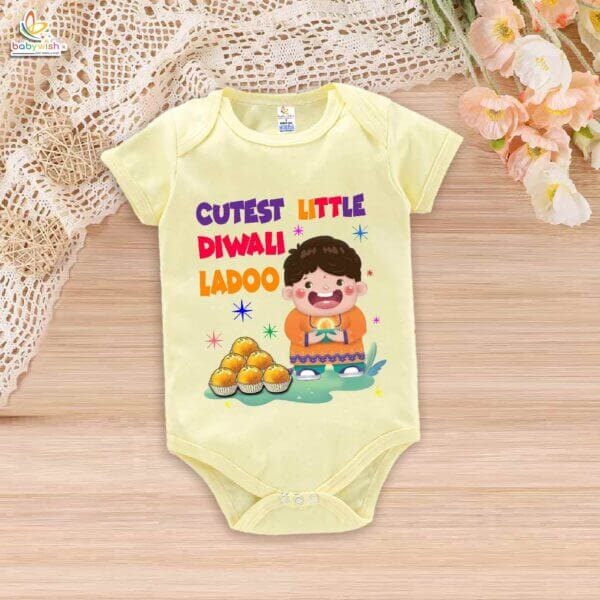 Babywish Baby Diwali Romper Bodysuit My First Diwali Cutest Little Diwali Ladoo - Image 2