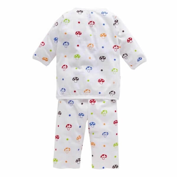 Baby Clothing Set Full Sleeve Jhabla for New Born T-shirt Pajama Set - White Mushroom Print - Image 2
