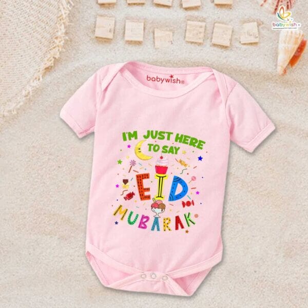 Baby First Eid Romper Clothes Baby Ramadan festival Bodysuits Newborn Outfit Envelop Neck Half Sleeve Unisex Onesies "Just to Say Eid Mubarak" - Image 4