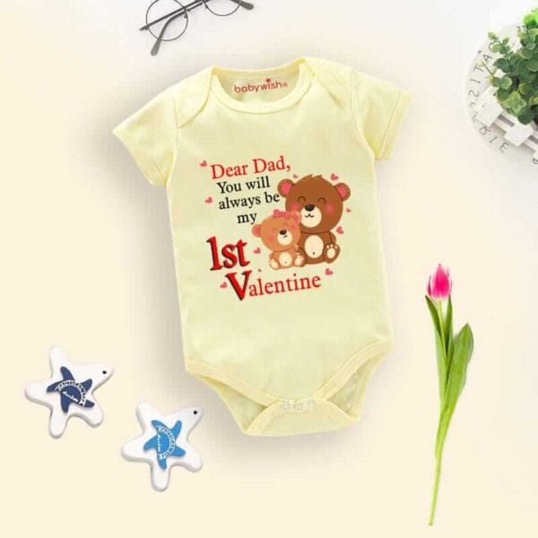 Baby First Valentine Day Romper Clothes Baby valentine Bodysuits Newborn Outfit Envelop Neck Half Sleeve Unisex Onesies"Dear Dad is my First Valentine" - Image 2