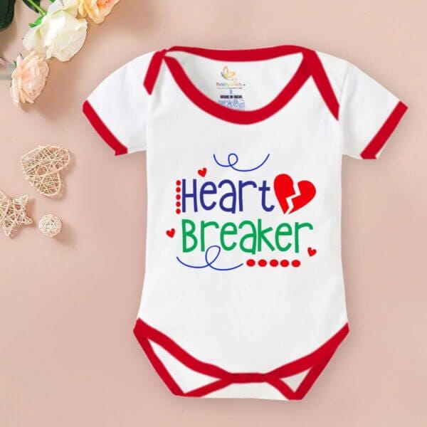 Baby First Valentine Day Romper Clothes Baby valentine Bodysuits Newborn Outfit Envelop Neck Half Sleeve Unisex Onesies"Heart Breaker Print" - Image 2