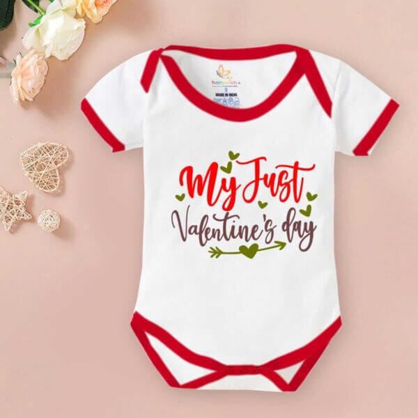 Baby First Valentine Day Romper Clothes Baby valentine Bodysuits Newborn Outfit Envelop Neck Half Sleeve Unisex Onesies"My Just Valentine" - Image 2