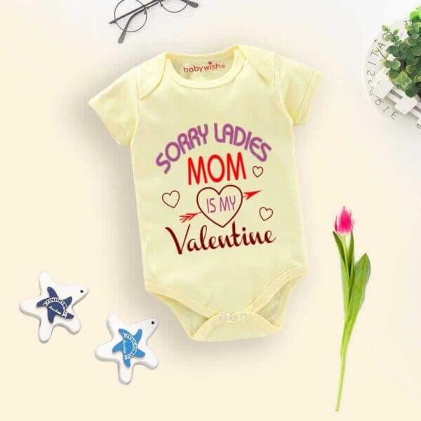 Baby First Valentine Day Romper Clothes Baby valentine Bodysuits Newborn Outfit Envelop Neck Half Sleeve Unisex Onesies"Sorry Ladies Mom is my Valentine" - Image 2