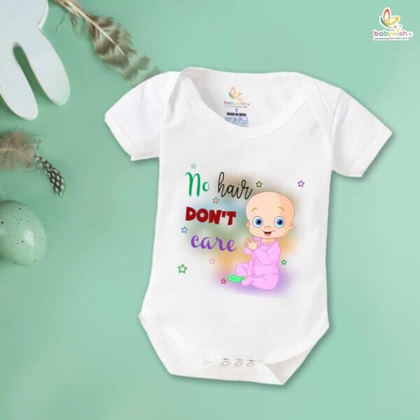 Newborn mundan ceremony clothes Bodysuit romper for Unisex Onesies Infant Half Sleeve | No Hair Don't Care | - Image 2