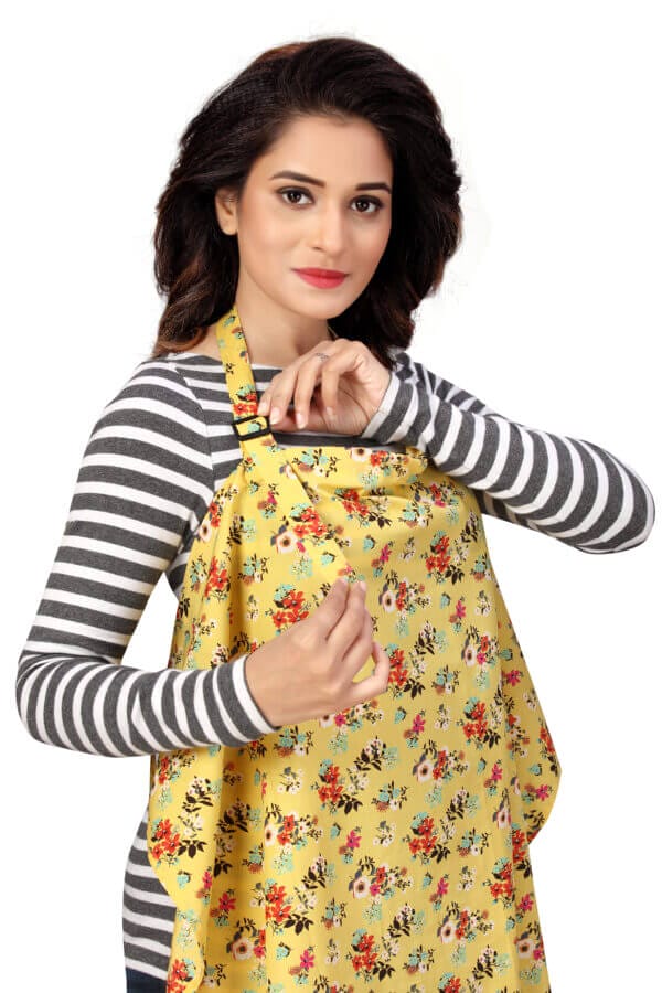 Nursing covers for Mother Breathable feeding cover for Breastfeeding 360° Coverage Protection Cover - Yellow Floral Theme - Image 3