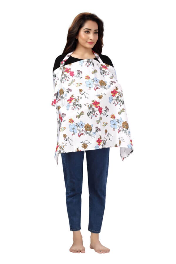 Nursing covers for Mother Breathable feeding cover for Breastfeeding 360° Coverage Protection Cover - White Floral - Image 2