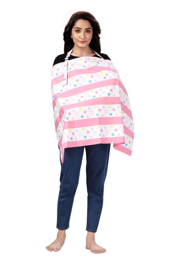 Nursing covers for Mother Breathable feeding cover for Breastfeeding 360° Coverage Protection Cover - Pink Strip Floral - Image 2