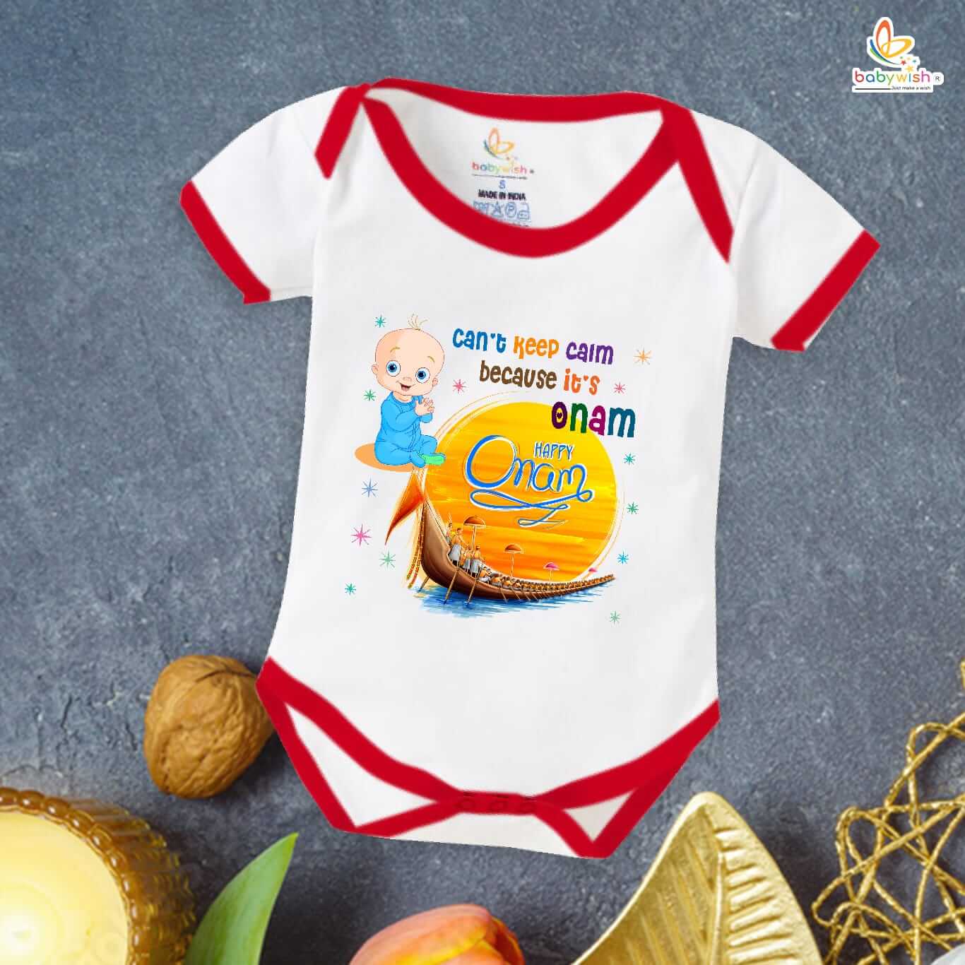 Onam Romper for Boys and Girls, Brother Sister Matching Outfit, Traditional Kerala Festival Dress, Comfortable Cotton Half Sleeve Onesie Babywish - Image 2