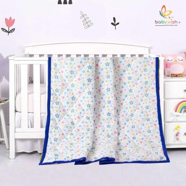 GOTS Certified Organic Cotton Baby Dohar Blanket for Newborn Soft Crib All Seasons Quilt for Microfiber Giftset - Blue Star Theme - Image 4