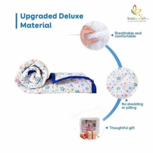 GOTS Certified Organic Cotton Baby Dohar Blanket for Newborn Soft Crib All Seasons Quilt for Microfiber Giftset - Blue Star Theme
