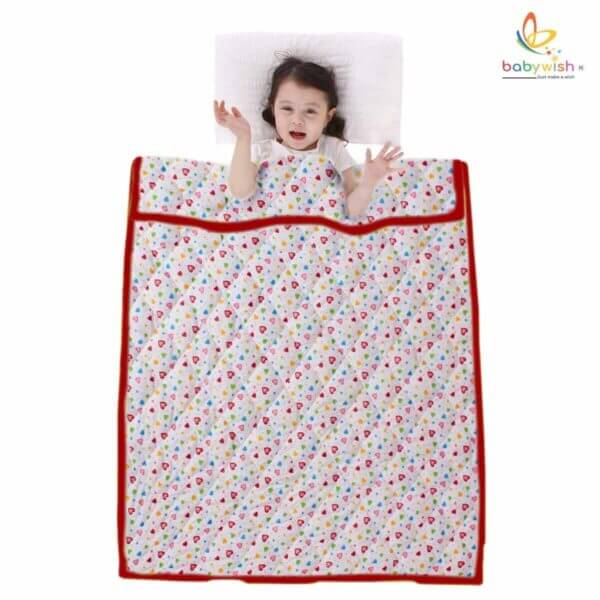 GOTS Certified Organic Cotton Baby Dohar Blanket for Newborn Soft Crib All Seasons Quilt for Microfiber Giftset - Red Heart Print