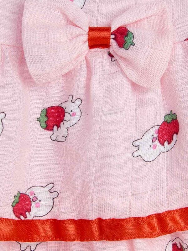Babywish Baby Girl Organic Muslin Frock Newborn Girl Knee Length Dress Multi Theme Printed Teddy Print Pink - Image 3