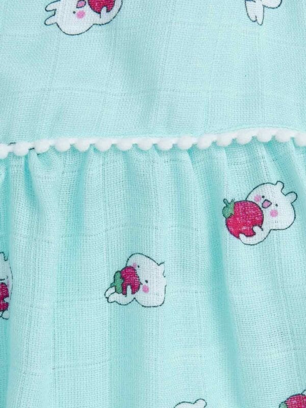 Babywish Baby Girl Organic Muslin Frock Newborn Girl Knee Length Dress Multi Theme Printed Teddy Print Blue - Image 3