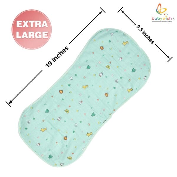 Green muslin burp cloth for babies – soft and absorbent animal print burping towel by Babywish
