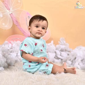 Baby wearing Babywish organic muslin jhabla top and shorts set
