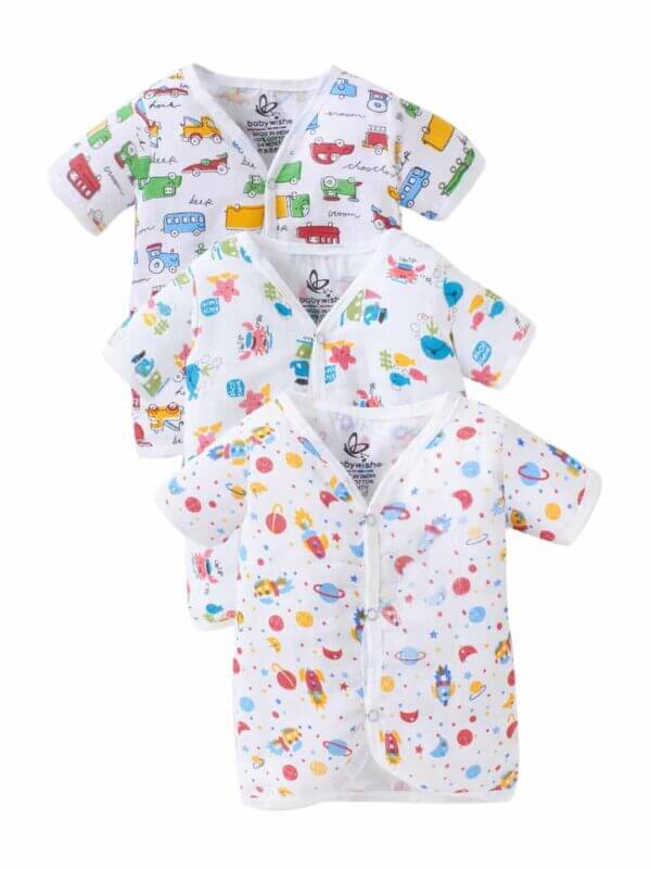 GOTS Certified Organic Muslin Jhabla for Newborn Babies Clothes Ultra Soft Unisex Summer Vest for Infants 3-Pack Gift Set