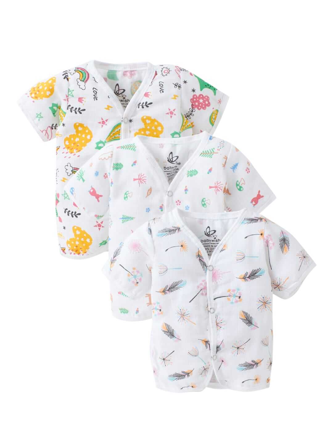 GOTS Certified Organic Muslin Jhabla for Newborn Babies Clothes Ultra Soft Unisex Summer Vest for Infants 3-Pack Gift Set