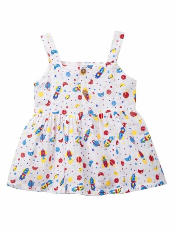Baby Girl Organic Muslin Frock Newborn Girl Knee Length Dress Multi Theme Printed - Image 9