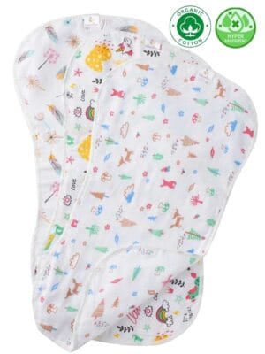 Organic Burp Cloths for Baby Boys and Girl Triple Layer Multipurpose Muslin Burp Gift set - Feather,Unicorn & Jungle Theme Set of 3