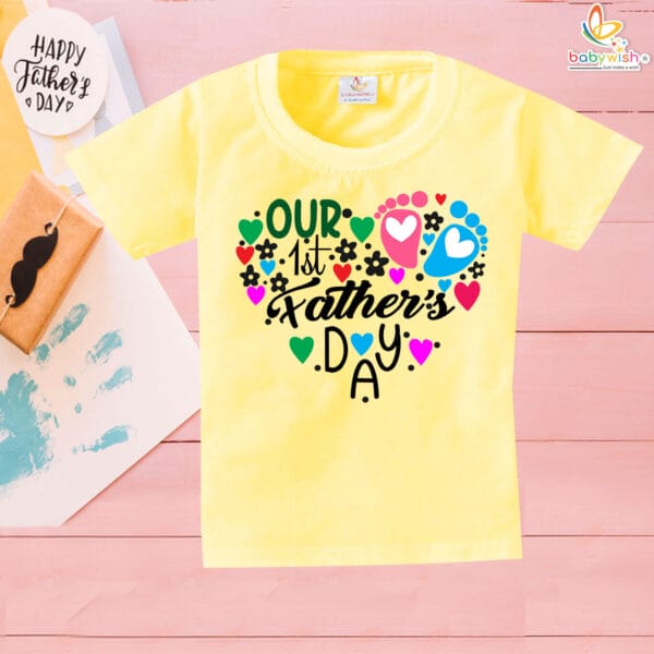 Our First Fathers Day Babywish Multicolor Print Tshirt for Baby - Image 4