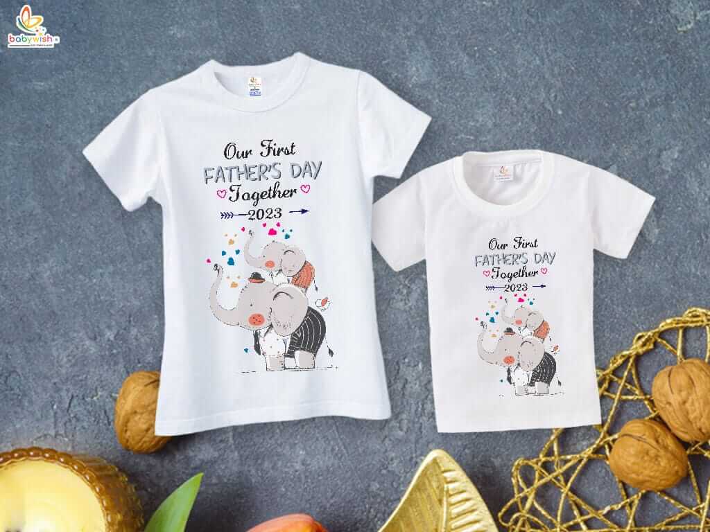 Fathers Day Special Matching T-Shirts Set for Father and Kid - Our First Father’s Day Together 2023 - Combo Pack of 2 | Perfect New Dad Gift - Babywish
