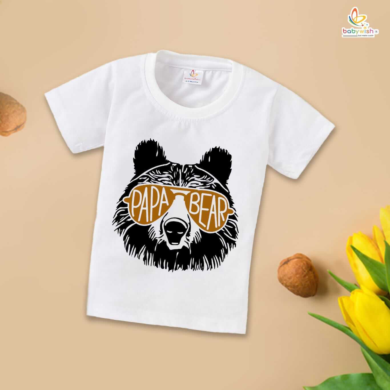 Father's Day T-Shirt for Boys & Girls | Cute "Papa Bear" Half Sleeve Unisex Kids Topwear | Perfect Father’s Day Gift Idea for Toddlers