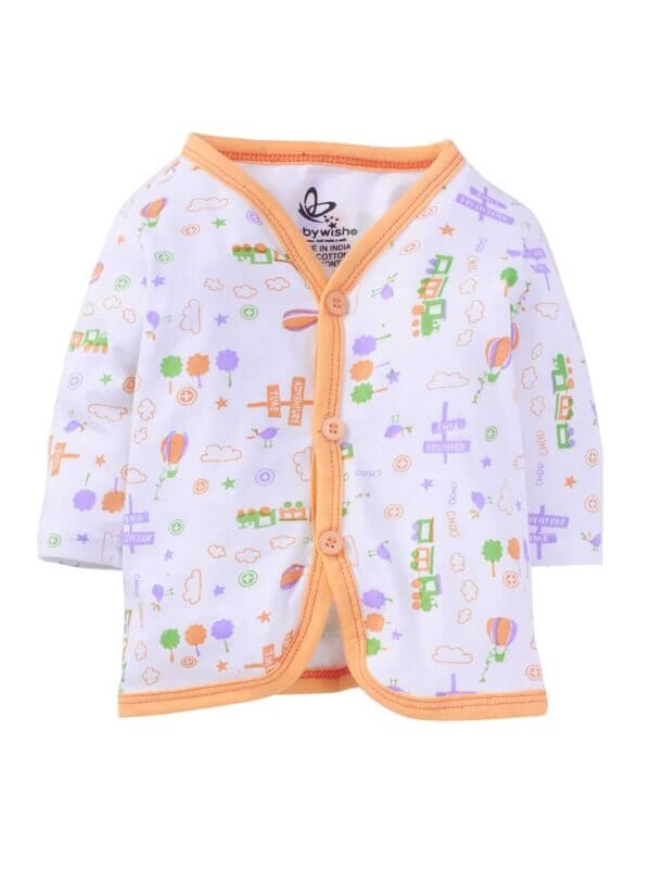kids top bottom baby Jhabla Set Full Sleeve Pure Cotton kids tshirt Jhabla pajama set - Peach Magic Train Print - Image 2