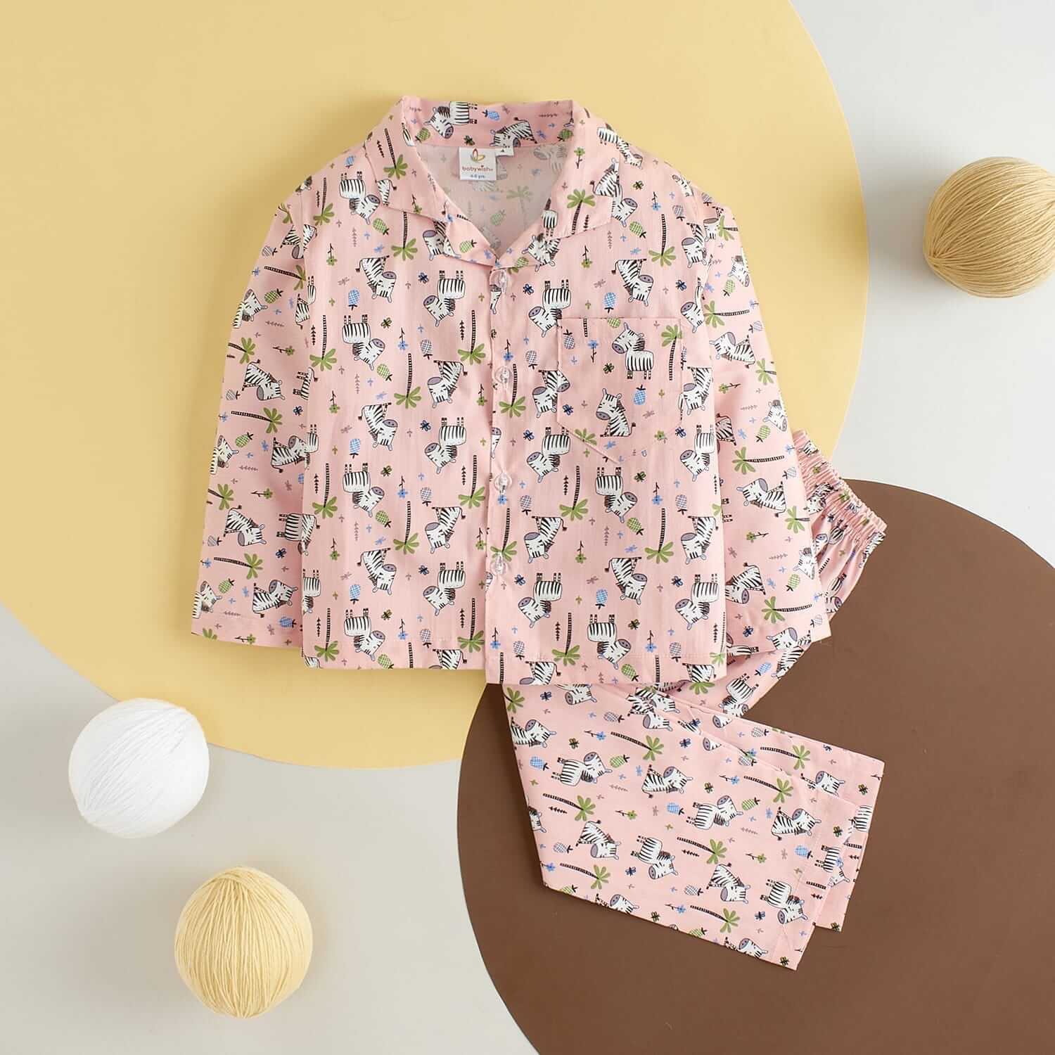 Kids Sleepsuit for Baby Boys and Girls Long Sleeve Topwear and Pajamas Set Baby Clothing Sleepwear Set Peach Zebra Print Perfect for Newborns and Toddlers