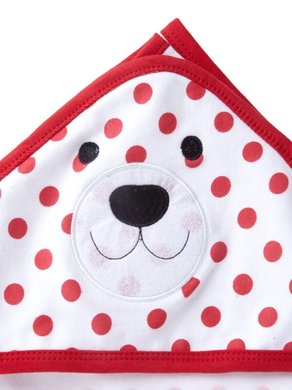 hooded baby towel, baby bath towel, red polka dot baby towel, bear hood towel, newborn towel, baby shower gift, soft cotton baby towel, infant hooded towel, cute baby towel, baby towel wrap