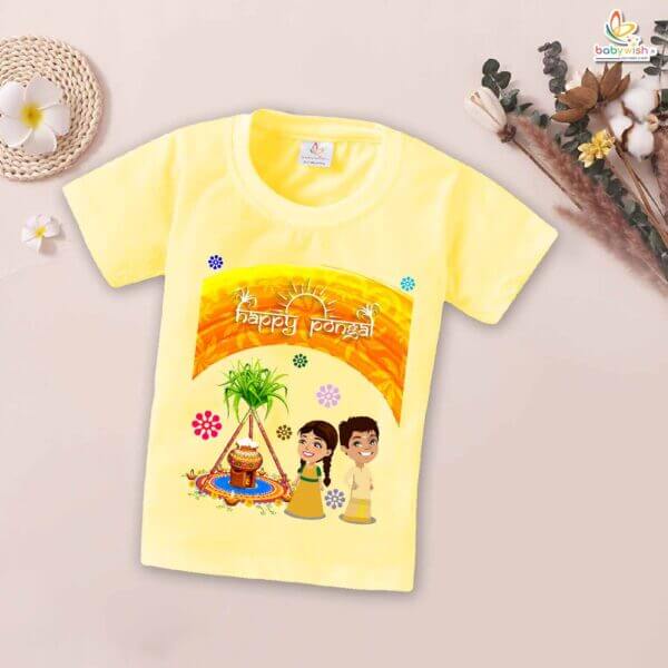 Pongal Floral Print My First Pongal T-shirt – Cute Newborn & Infant T-shirt for Pongal Celebration | Baby Pongal Outfit for Boys & Girls – Babywish - Image 4