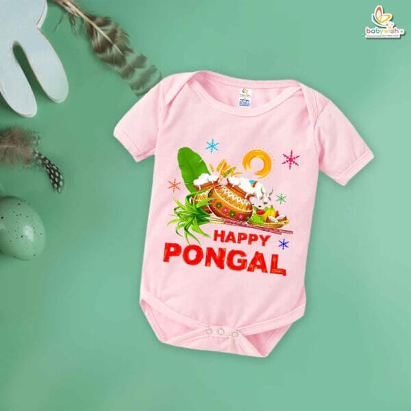 My First Pongal Baby Romper – "Happy Pongal Festivals" Bodysuit for Newborns & Infants | Cute Pongal Outfit for Boys & Girls – Babywish - Image 3