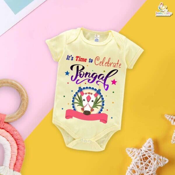 Babywish Pongal Romper – My First Pongal Bodysuit | Pongal Cow Print Design for Baby Boys & Girls – Babywish - Image 2
