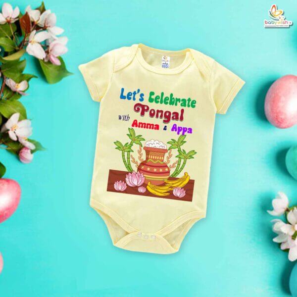 My First Pongal Baby Romper – "Pongal with Amma & Appa" Bodysuit for Newborns & Infants | Cute Pongal Outfit for Boys & Girls – Babywish - Image 2