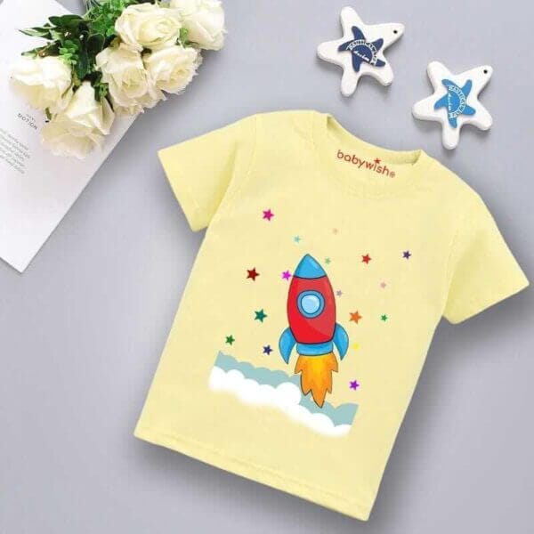 Printable Family T-shirt for Kids Clothes Unisex Newborn Topwear Outfit Cotton Tshirt Half Sleeve Round Neck Dress for Boy n Girl "Space Ship Print"