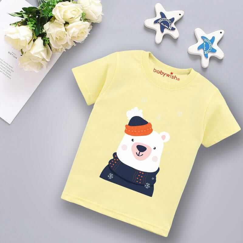 Printable Family T-shirt for Kids Clothes – Unisex Newborn Topwear Outfit, Cotton Half Sleeve Round Neck Dress for Boys & Girls “White Panda Print”