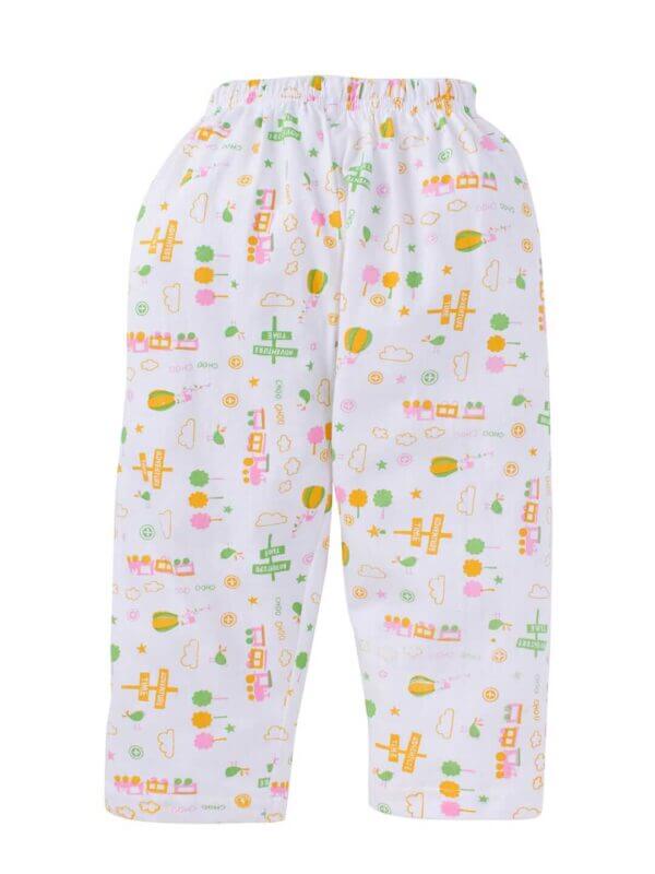 kids top bottom baby Jhabla Set Full Sleeve Pure Cotton kids tshirt Jhabla pajama set - Lemon Magic Train Print - Image 5