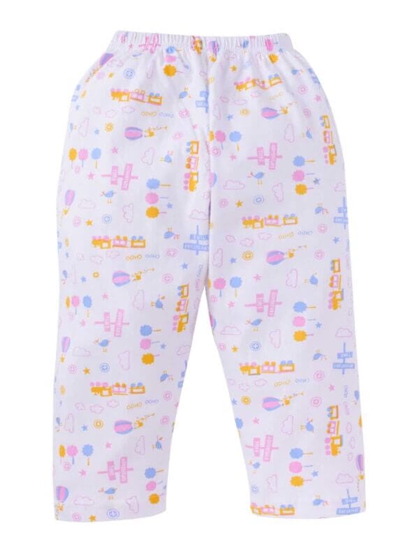 kids top bottom baby Jhabla Set Full Sleeve Pure Cotton kids tshirt Jhabla pajama set - Pink Magic Train Print - Image 5
