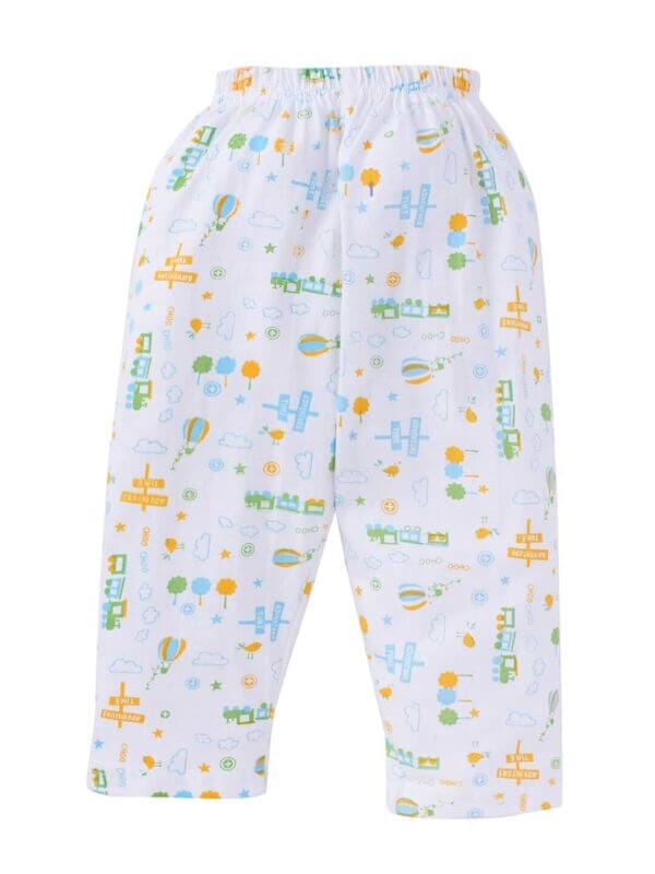 kids top bottom baby Jhabla Set Full Sleeve Pure Cotton kids tshirt Jhabla pajama set - Blue Magic Train Print - Image 5