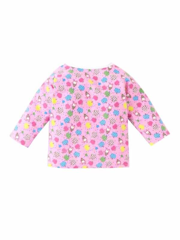 kids top bottom baby Jhabla Set Full Sleeve Pure Flannel kids tshirt Jhabla pajama set - Pink Flannel Fruits Print - Image 3