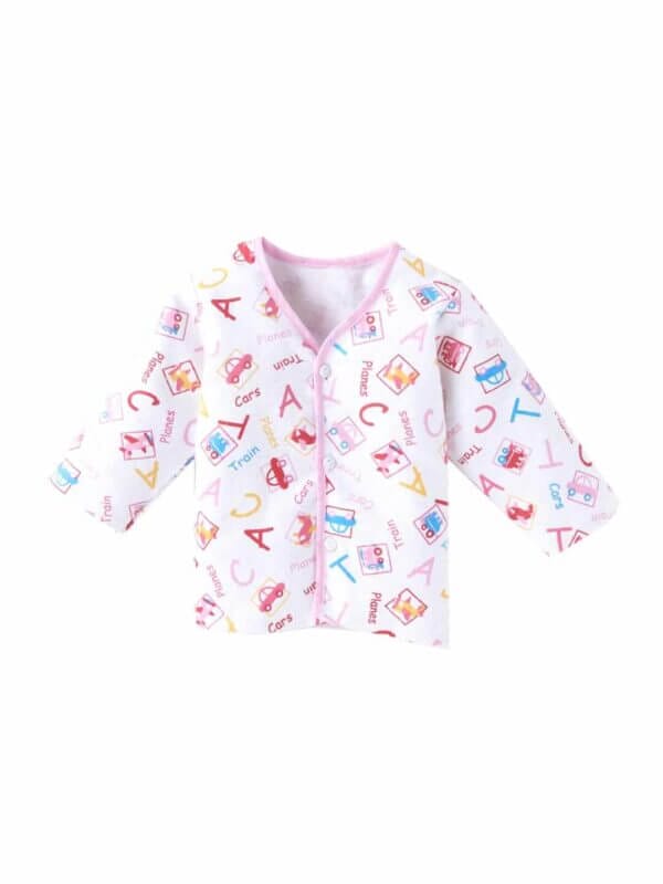 kids top bottom baby Jhabla Set Full Sleeve Pure Flannel kids tshirt Jhabla pajama set - Pink Flannel Alphabet Print - Image 2