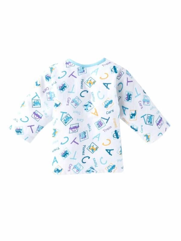 kids top bottom baby Jhabla Set Full Sleeve Pure Flannel kids tshirt Jhabla pajama set - Blue Flannel Alphabet Print - Image 3