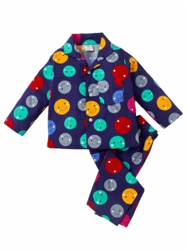 Kids Sleepsuit for Baby Boy’s and Girl’s Topwear and Pajamas Set Long Sleeve Sleepwear Baby Clothing Sets - Purple Color Smiley