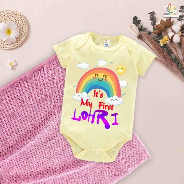 My First Lohri Romper | Rainbow Lohri Baby Bodysuit for Boys & Girls | Newborn Festival Outfit & Baby Lohri Clothes – Babywish - Image 2