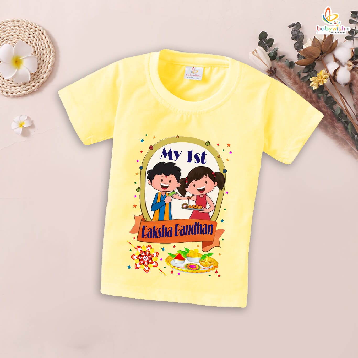Rakshabandhan T-Shirt for Kids, Brother Sister Matching Outfit, Cute Rakhi Festival Gift Tee, Half Sleeve Cotton Topwear for Boys & Girls – Babywish