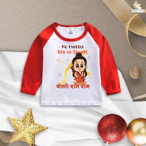 My First Ramnavmi Baby T-Shirt – Full Sleeve “No Matter Big or Small, Bolo Ram Ram” Outfit for Infant Boy or Girl – Cute Traditional Ram Navami Festival Wear – Babywish - Image 3