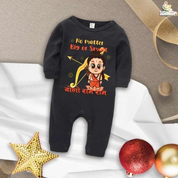 My First Ramnavmi Baby Full Bodysuit – “No Matter Big or Small, Bolo Ram Ram” Full Body Romper – Infant Hindu Festival Outfit for Ram Navami Celebration – Babywish - Image 2